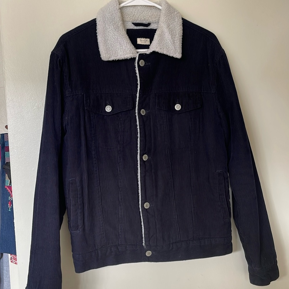Brand Melville Navy Blue Corduroy Faux Fur Jacket